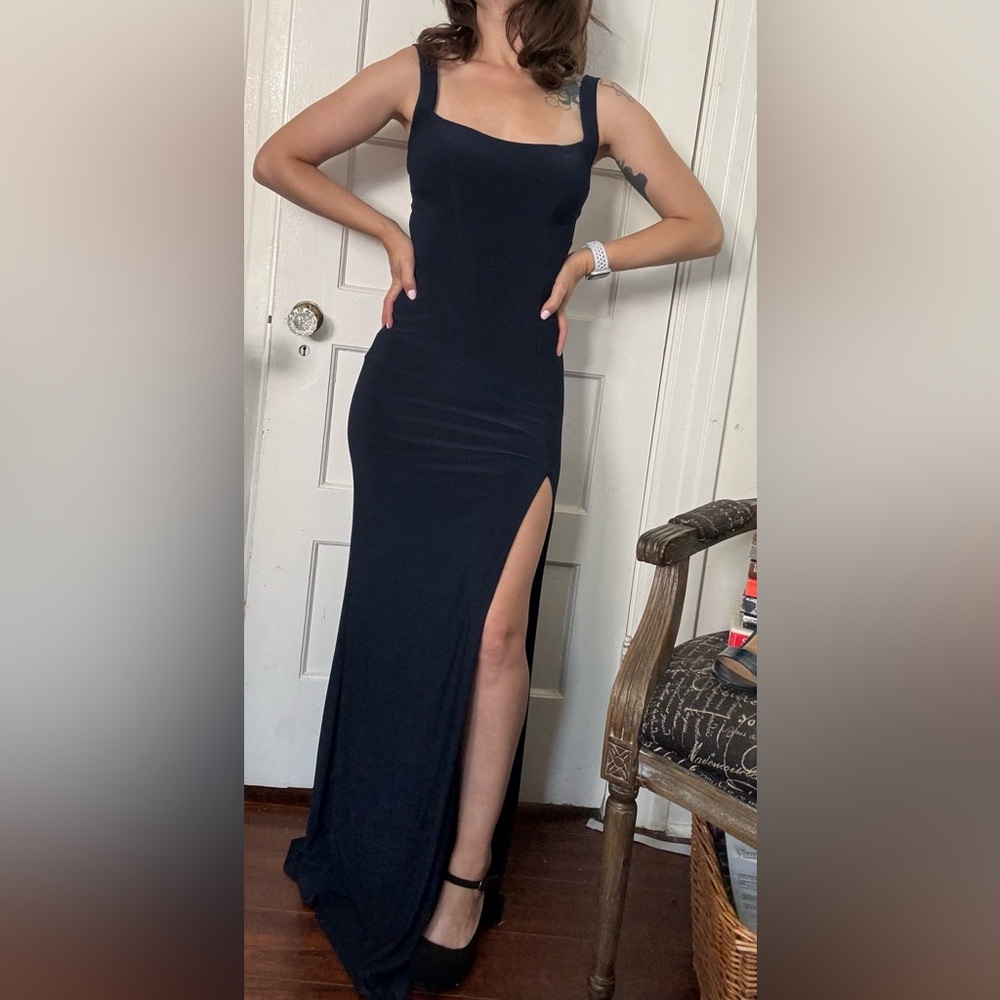 Navy Blue Gown with high slit seam